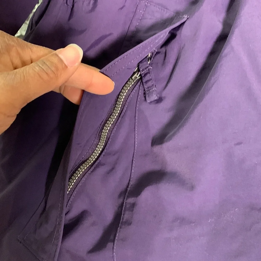 Lands’ End Parka Purple Medium Windbreaker Fleece Lined Full Zip Detachable Hood - Picture 6 of 17